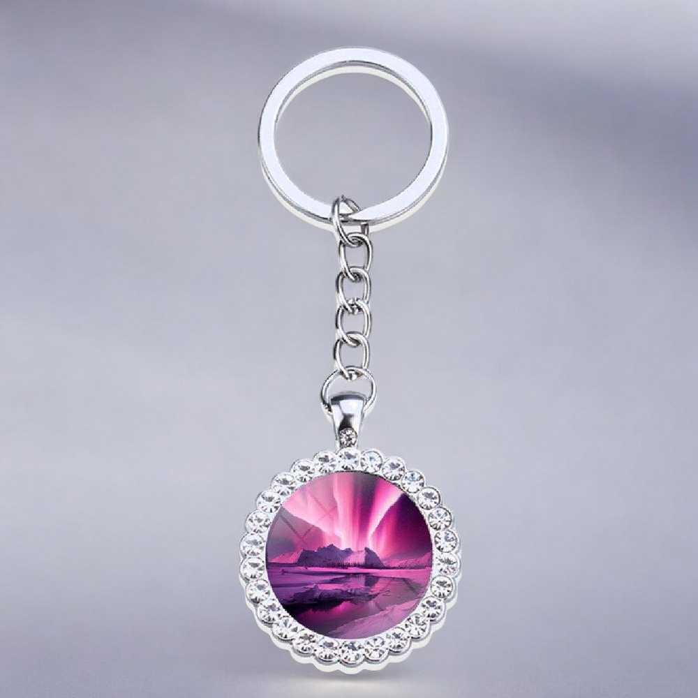 Luminous Aurora Borealis Silver Keyring - Northern Light Jewelry - Rhinestones Glass Key Chain - Perfect Aurora Lovers Gift