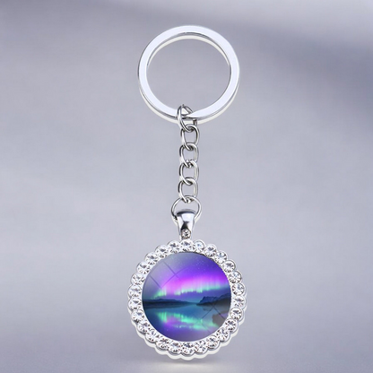 Porte-clés lumineux en argent Aurora Borealis - Bijoux Northern Light - Porte-clés en verre strass - Cadeau parfait pour les amoureux des aurores boréales