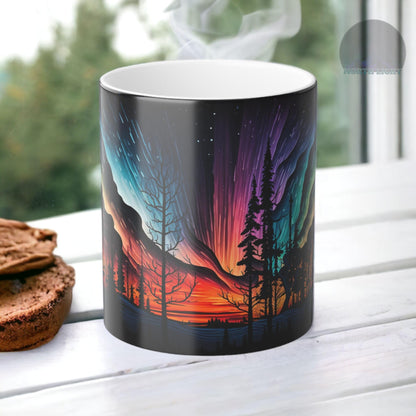 Töfrandi Aurora Borealis hitanæm mál - Northern Lights Magic Color Morphing Mug 11oz - Heat Reactive Night Sky Kaffibolli - Fullkomin gjöf fyrir náttúruunnendur