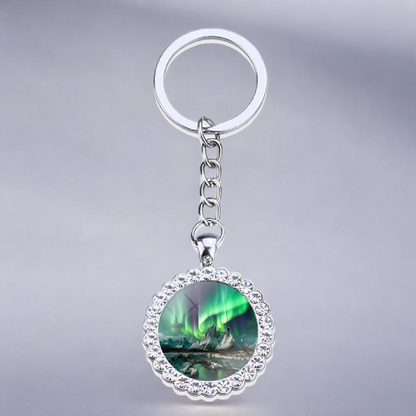 Luminous Aurora Borealis Silver Keyring - Northern Light Jewelry - Rhinestones Glass Key Chain - Perfect Aurora Lovers Gift