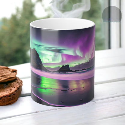 Fortryllende Aurora Borealis varmefølsomt krus - Northern Lights Magic Color Morphing-krus 11 oz - Heat Reactive Night Sky Coffee Cup - Perfekt gave til naturelskere