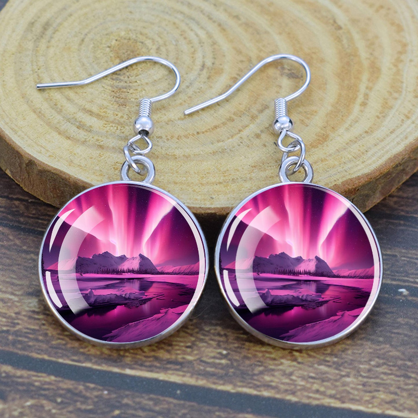 Luminous Aurora Borealis Drop Earrings - Northern Lights Jewelry - Unique Glass Cabochon Dangle Earrings - Perfect Aurora Lovers Gift