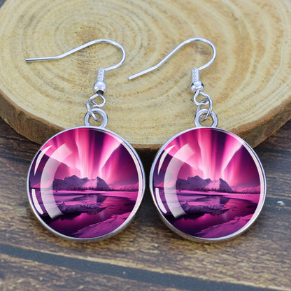 Luminous Aurora Borealis Drop Earrings - Northern Lights Jewelry - Unique Glass Cabochon Dangle Earrings - Perfect Aurora Lovers Gift