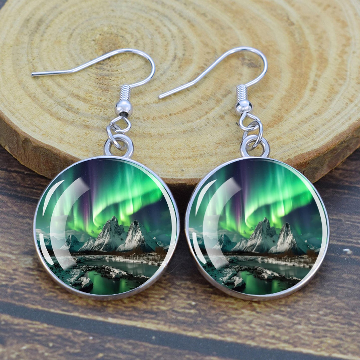 Lysende Aurora Borealis dråpeøreringer - Northern Lights-smykker - Unike Cabochon Dangle-øredobber i glass - Perfekt Aurora Lovers-gave