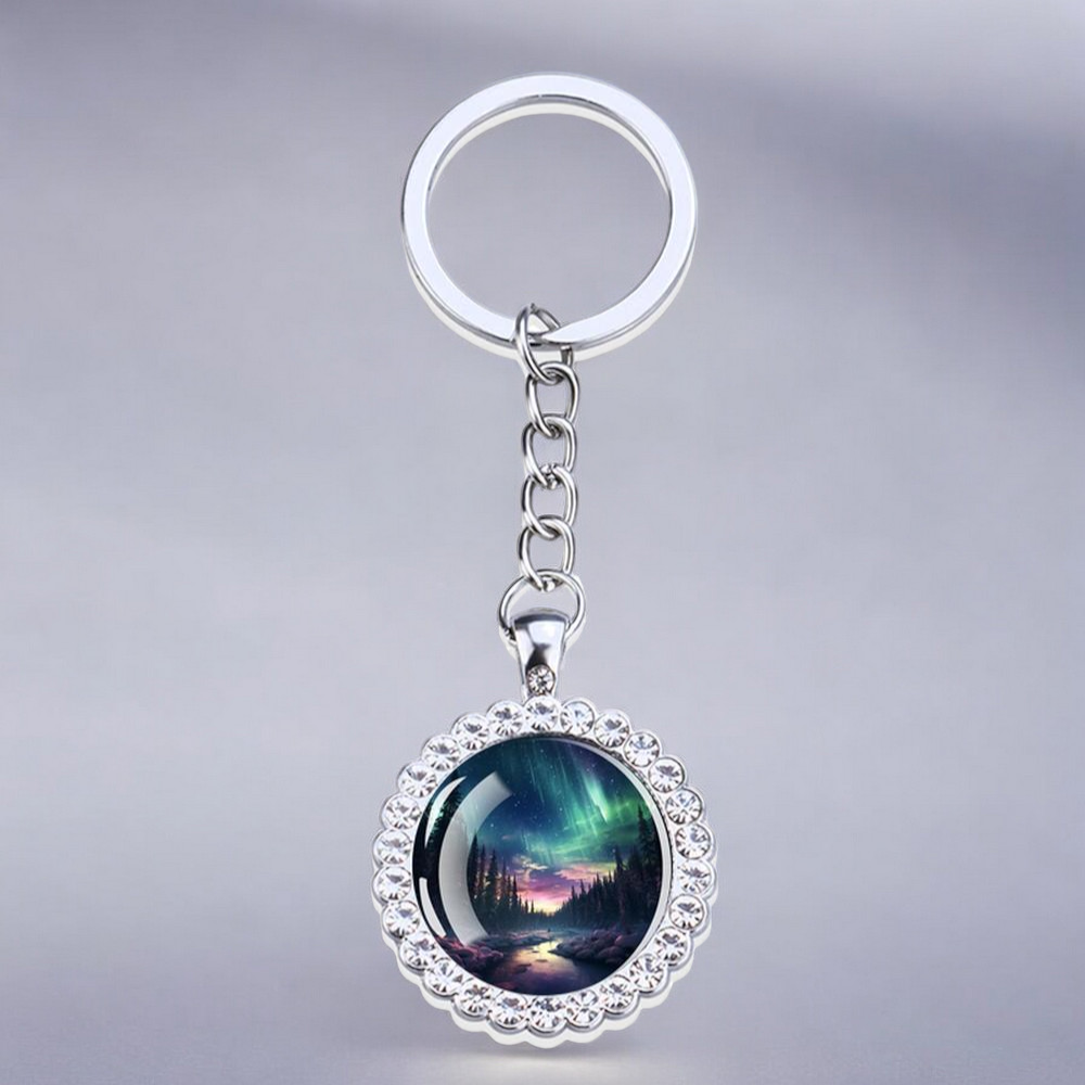 Luminous Aurora Borealis Silver Keyring - Northern Light Jewelry - Rhinestones Glass Key Chain - Perfect Aurora Lovers Gift