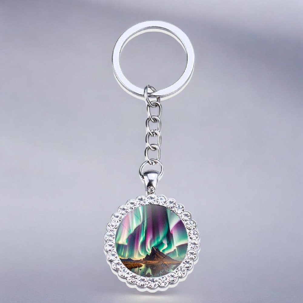 Luminous Aurora Borealis Silver Keyring - Northern Light Jewelry - Rhinestones Glass Key Chain - Perfect Aurora Lovers Gift