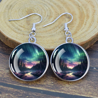 Orecchini pendenti luminosi Aurora Borealis - Gioielli dell'aurora boreale - Orecchini pendenti cabochon in vetro unici - Regalo perfetto per gli amanti dell'Aurora