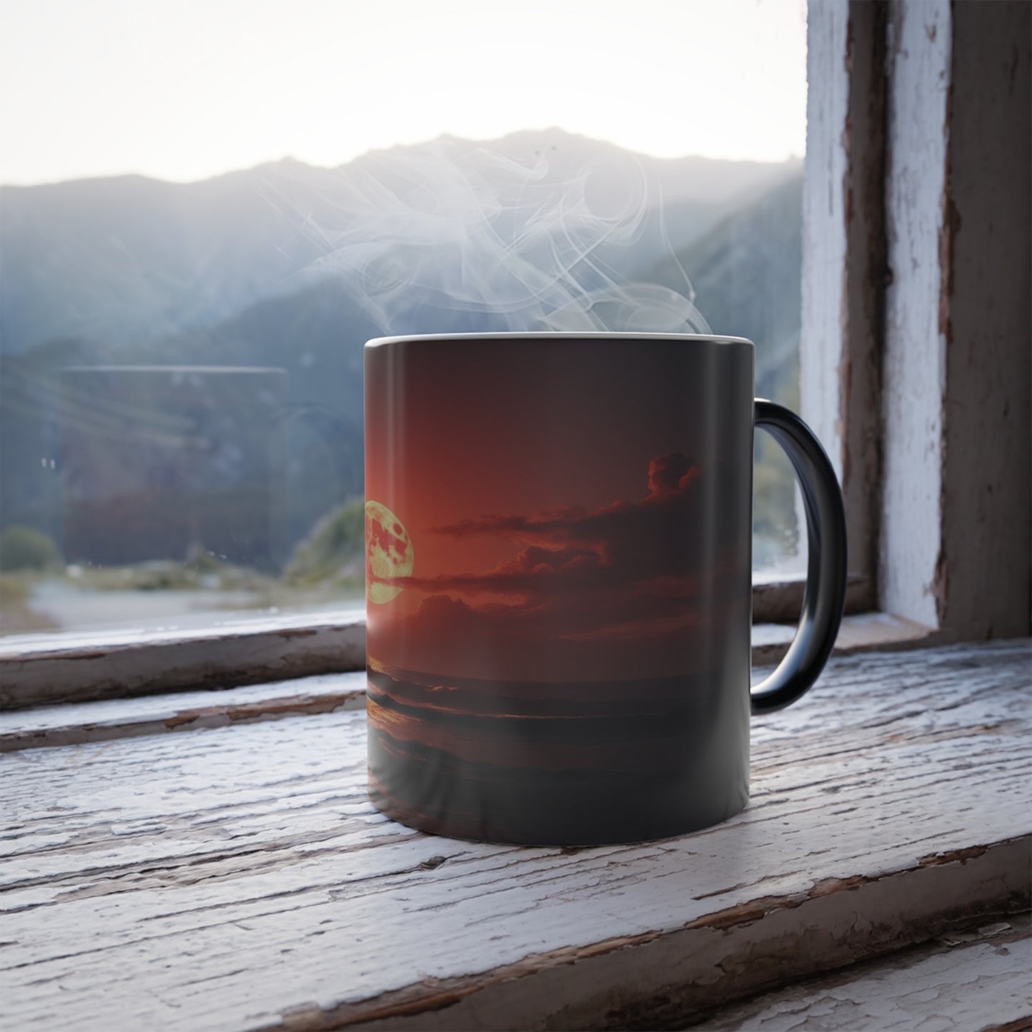 Color Morphing Moonlit Ocean Mug | Gift for Coffee Tea Moon Lovers, Unique Color Change Mug, Nighttime Scene