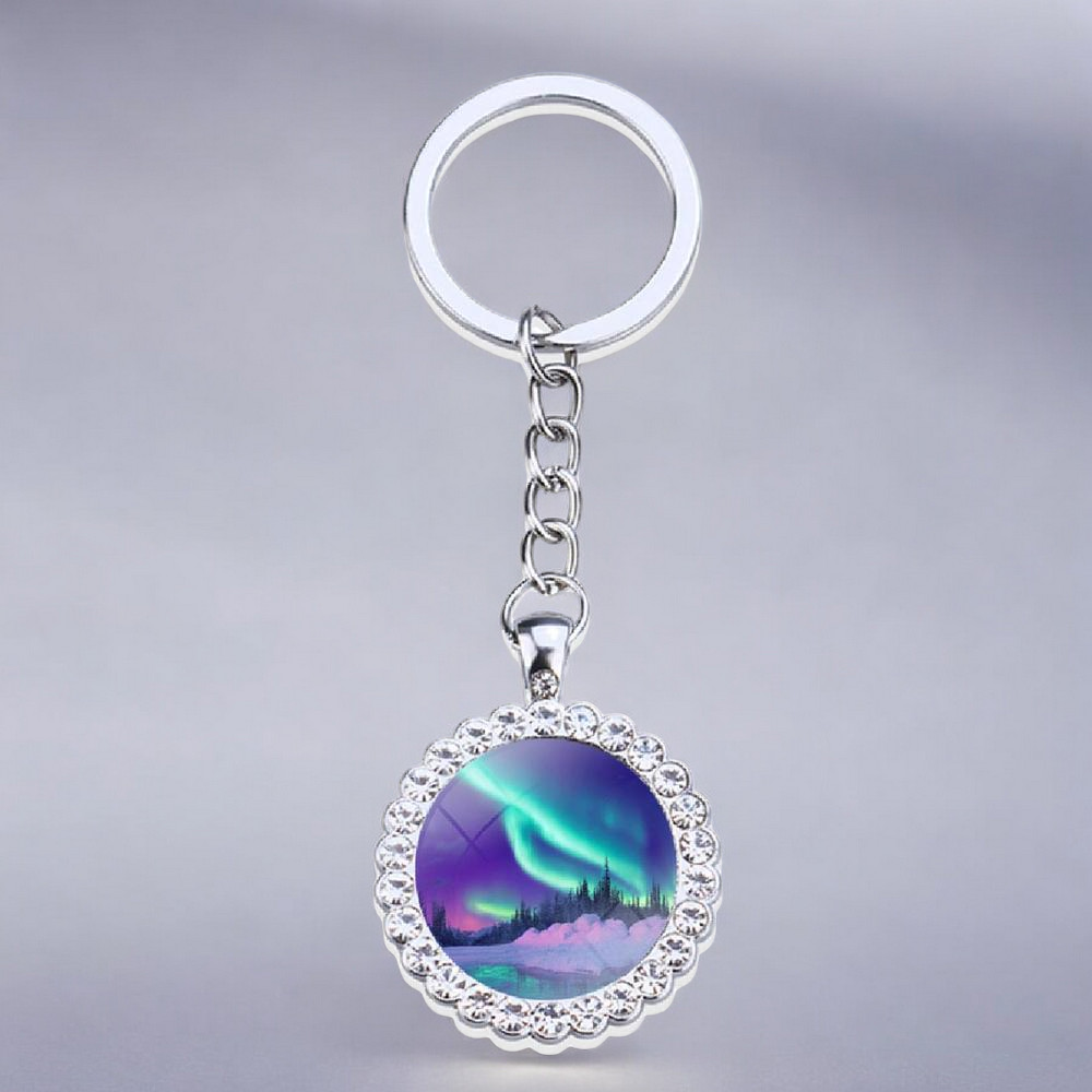 Luminous Aurora Borealis Silver Keyring - Northern Light Jewelry - Rhinestones Glass Key Chain - Perfect Aurora Lovers Gift