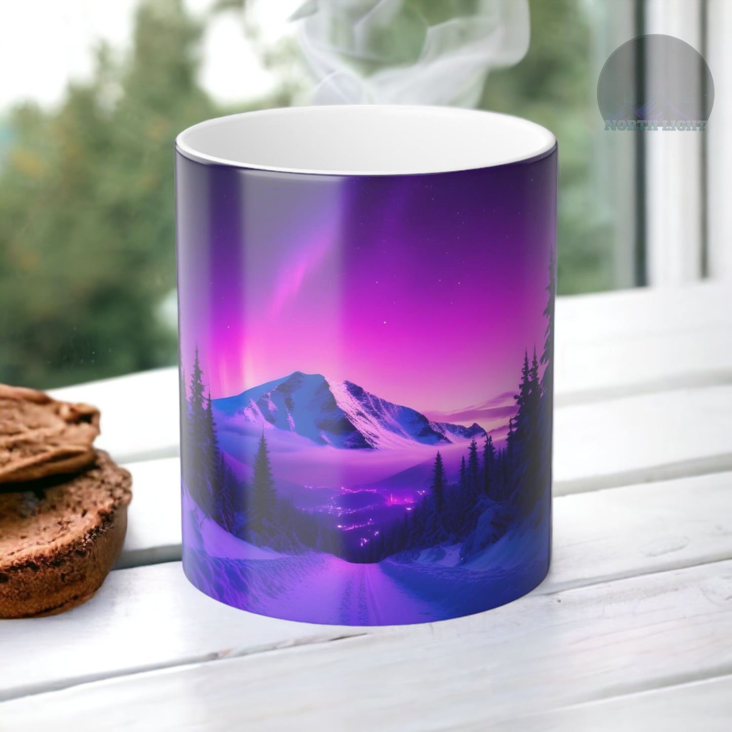 Töfrandi Aurora Borealis hitanæm mál - Northern Lights Magic Color Morphing Mug 11oz - Heat Reactive Night Sky Kaffibolli - Fullkomin gjöf fyrir náttúruunnendur