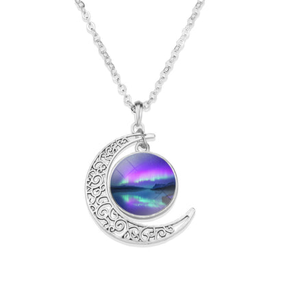 Unique Aurora Borealis Crescent Necklace - Northern Light Jewelry - Crescent Glass Cabochon Pendent Necklace - Perfect Aurora Lovers Gift 28