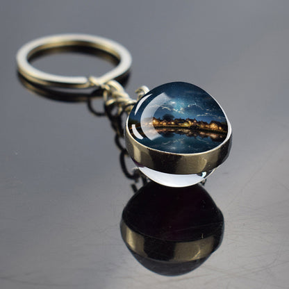 Unique Full Crescent Moon Keyring - Night Starry Sky Jewelry - Double Side Glass Ball Key Chain - Perfect Moon Lovers Gift 6