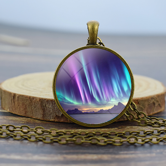 Unique Aurora Borealis Bronze Necklace - Northern Light Jewelry - Glass Dome Pendent Necklace - Perfect Aurora Lovers Gift 4
