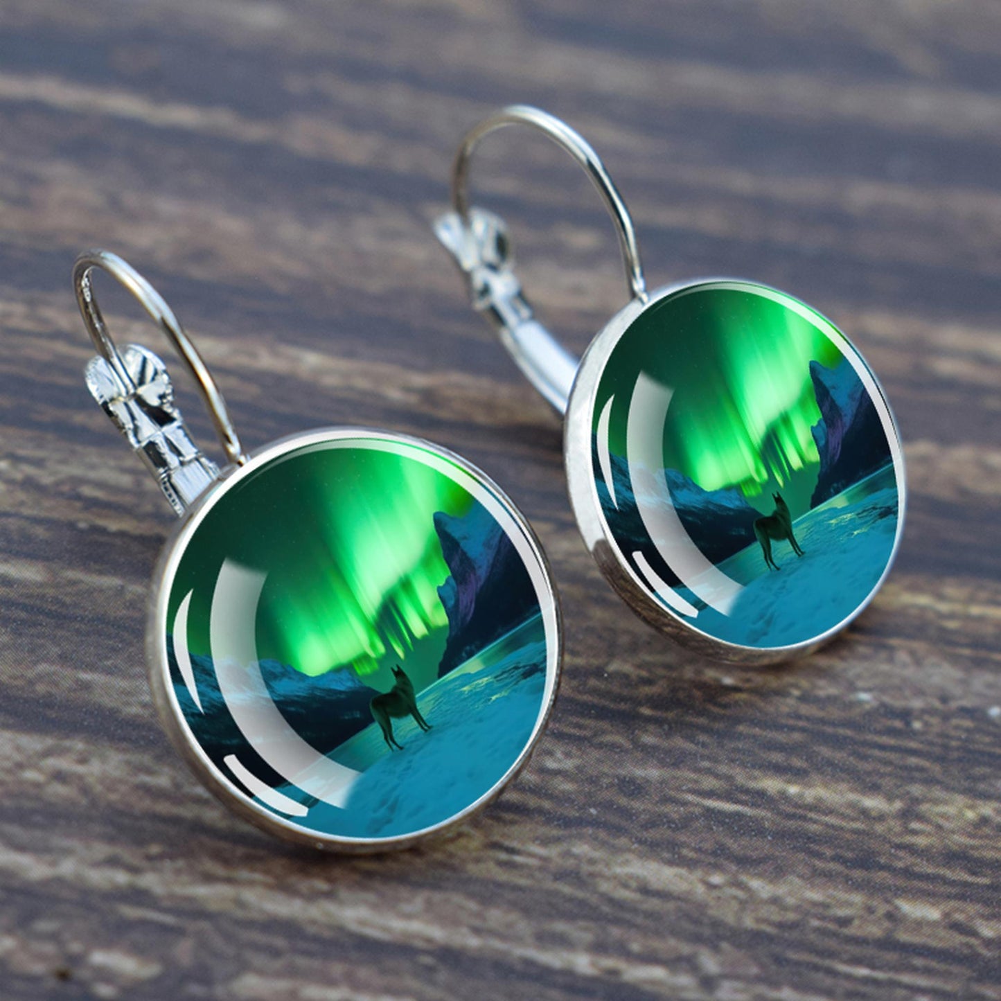 Luminous Aurora Borealis Hook Earrings - Northern Lights Jewelry - Unique Glass Cabochon Drop Earrings - Perfect Aurora Lovers Gift