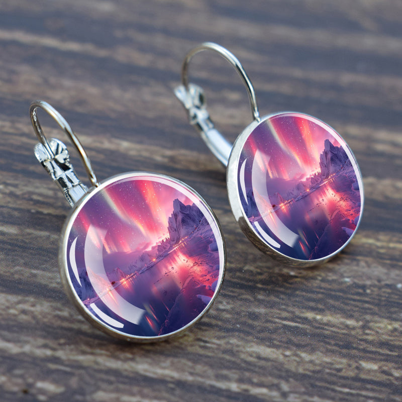 Luminous Aurora Borealis Hook Earrings - Northern Lights Jewelry - Unique Glass Cabochon Drop Earrings - Perfect Aurora Lovers Gift