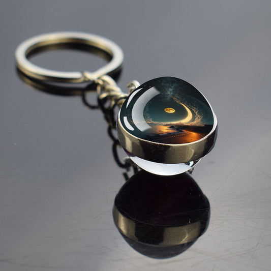 Unique Full Crescent Moon Keyring - Night Starry Sky Jewelry - Double Side Glass Ball Key Chain - Perfect Moon Lovers Gift 4