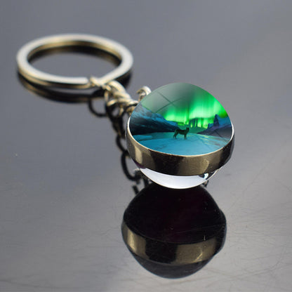 Luminous Aurora Borealis Keyring - Northern Light Jewelry - Unique Double Side Glass Ball Key Chain - Perfect Aurora Lovers Gift