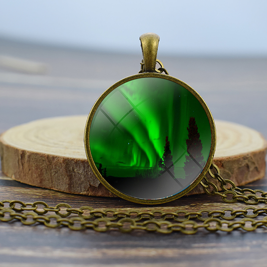 Unique Aurora Borealis Bronze Necklace - Northern Light Jewelry - Glass Dome Pendent Necklace - Perfect Aurora Lovers Gift 15