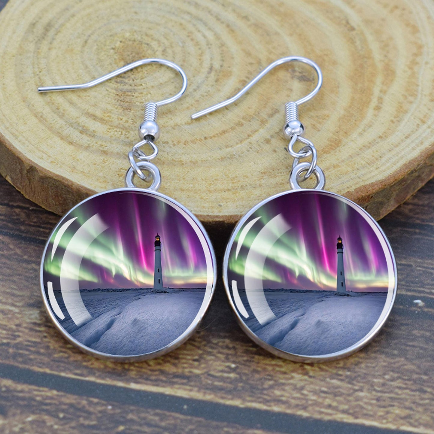 Gaismas Aurora Borealis Drop Auskari - Ziemeļblāzmas rotaslietas - Unikāli stikla Cabochon Dangle Auskari - Perfekta Aurora Lovers dāvana