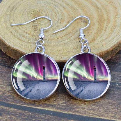 Luminous Aurora Borealis Drop Earrings - Northern Lights Jewelry - Unique Glass Cabochon Dangle Earrings - Perfect Aurora Lovers Gift