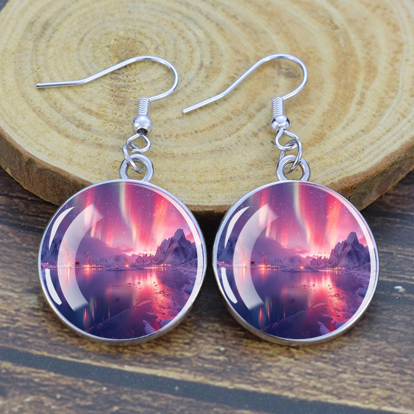 Gaismas Aurora Borealis Drop Auskari - Ziemeļblāzmas rotaslietas - Unikāli stikla Cabochon Dangle Auskari - Perfekta Aurora Lovers dāvana