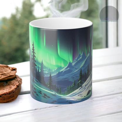 Fortryllende Aurora Borealis varmefølsomt krus - Northern Lights Magic Color Morphing-krus 11 oz - Heat Reactive Night Sky Coffee Cup - Perfekt gave til naturelskere