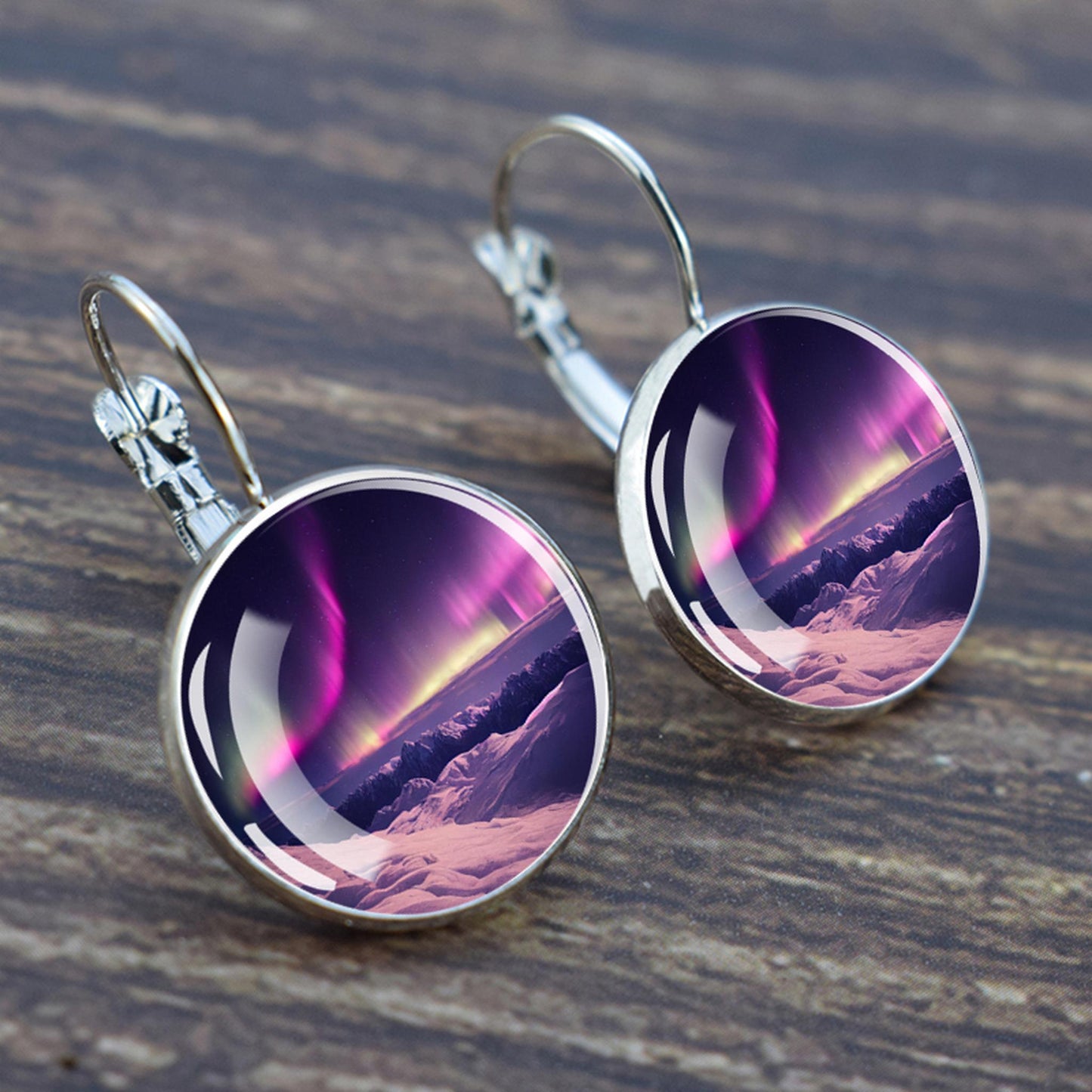 Luminous Aurora Borealis Hook Earrings - Northern Lights Jewelry - Unique Glass Cabochon Drop Earrings - Perfect Aurora Lovers Gift