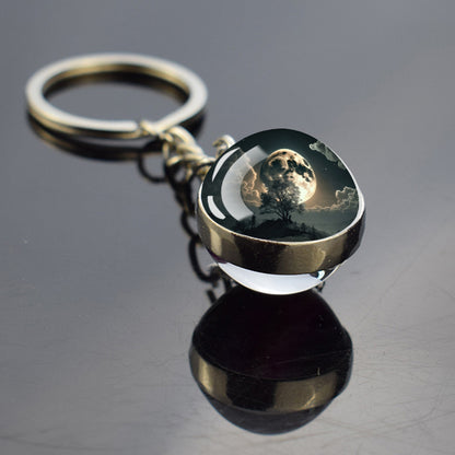 Unique Full Crescent Moon Keyring - Night Starry Sky Jewelry - Double Side Glass Ball Key Chain - Perfect Moon Lovers Gift 2