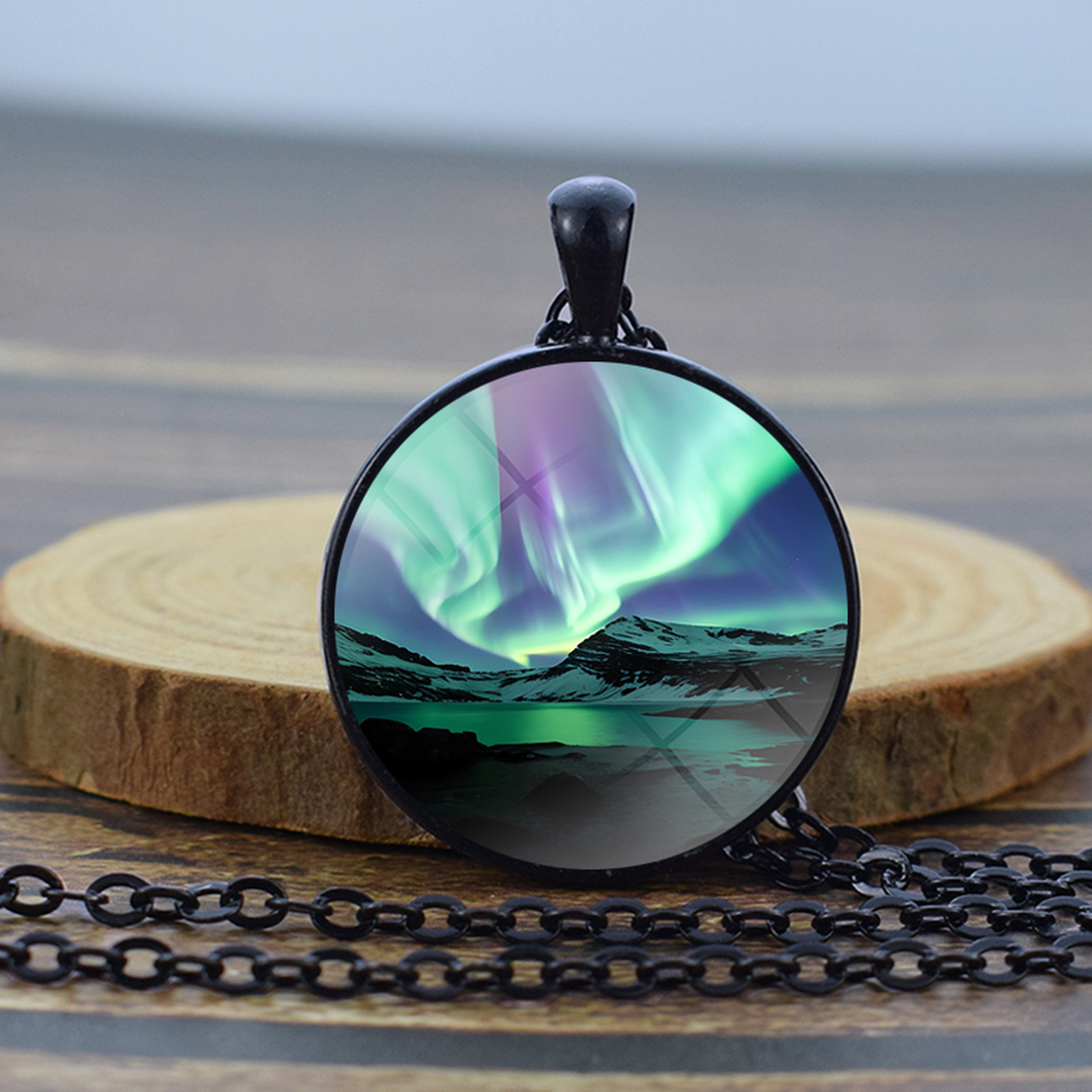 Unique Aurora Borealis Black Necklace - Northern Light Jewelry - Glass Dome Pendent Necklace - Perfect Aurora Lovers Gift 5
