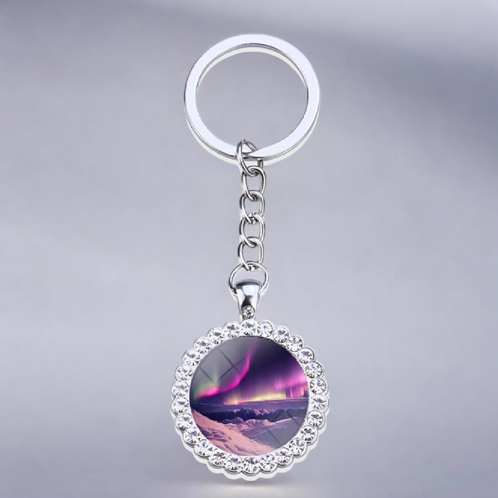 Porte-clés lumineux en argent Aurora Borealis - Bijoux Northern Light - Porte-clés en verre strass - Cadeau parfait pour les amoureux des aurores boréales