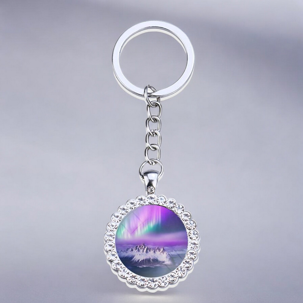 Porte-clés lumineux en argent Aurora Borealis - Bijoux Northern Light - Porte-clés en verre strass - Cadeau parfait pour les amoureux des aurores boréales