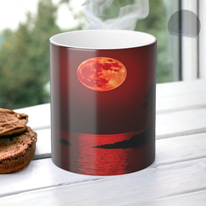 Color Morphing Moonlit Ocean Mug | Gift for Coffee Tea Moon Lovers, Unique Color Change Mug, Nighttime Scene