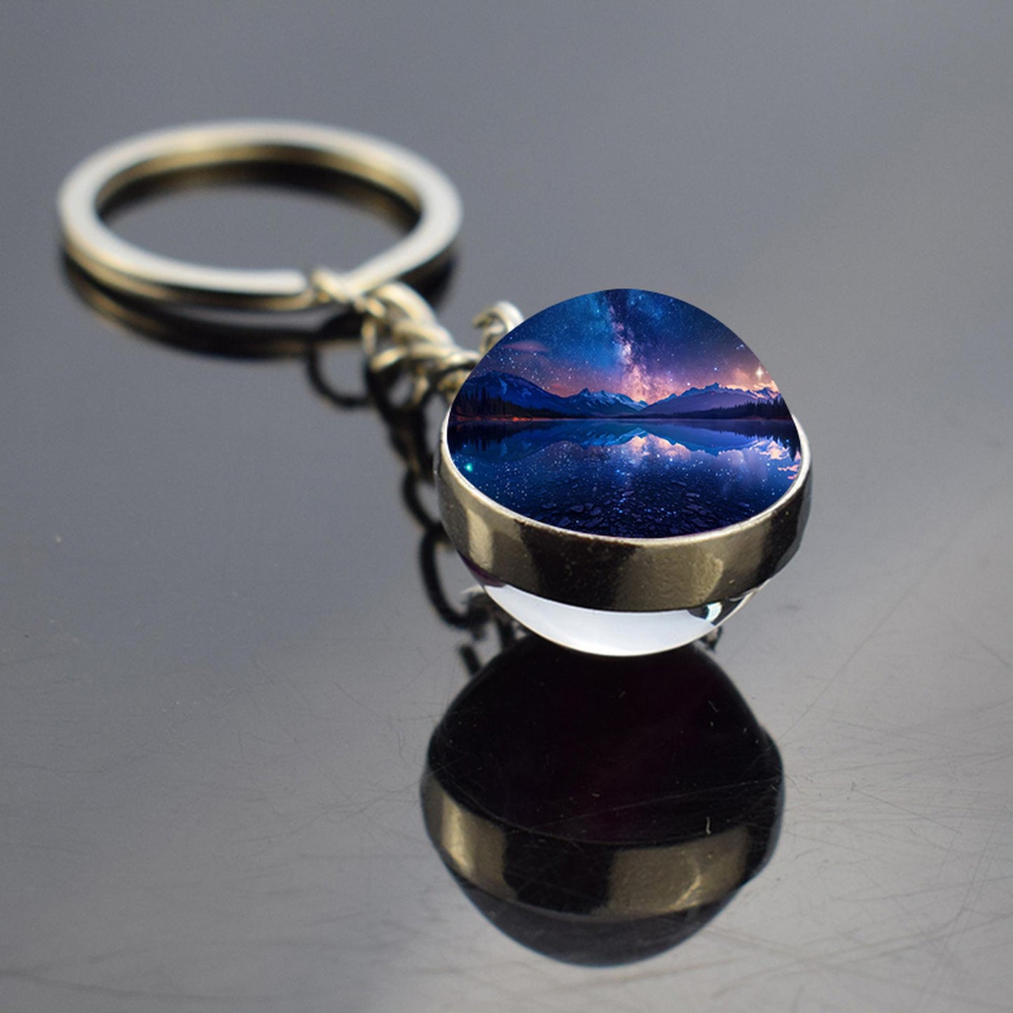 Milky Way Galaxy Nebula Star Keyring - Universe Cosmos Jewelry - Double Side Glass Ball Key Chain - Perfect Astronomy Lovers Gift