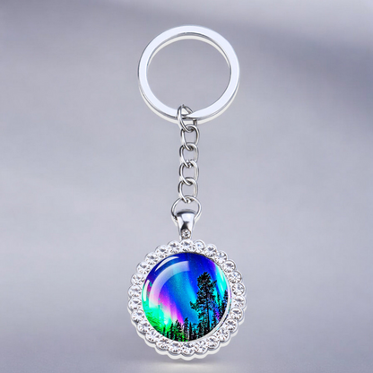 Luminous Aurora Borealis Silver Keyring - Northern Light Jewelry - Rhinestones Glass Key Chain - Perfect Aurora Lovers Gift