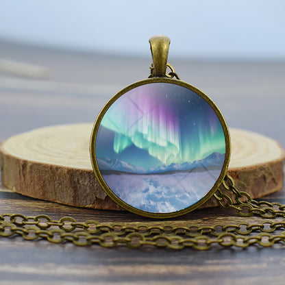 Unique Aurora Borealis Bronze Necklace - Northern Light Jewelry - Glass Dome Pendent Necklace - Perfect Aurora Lovers Gift 30