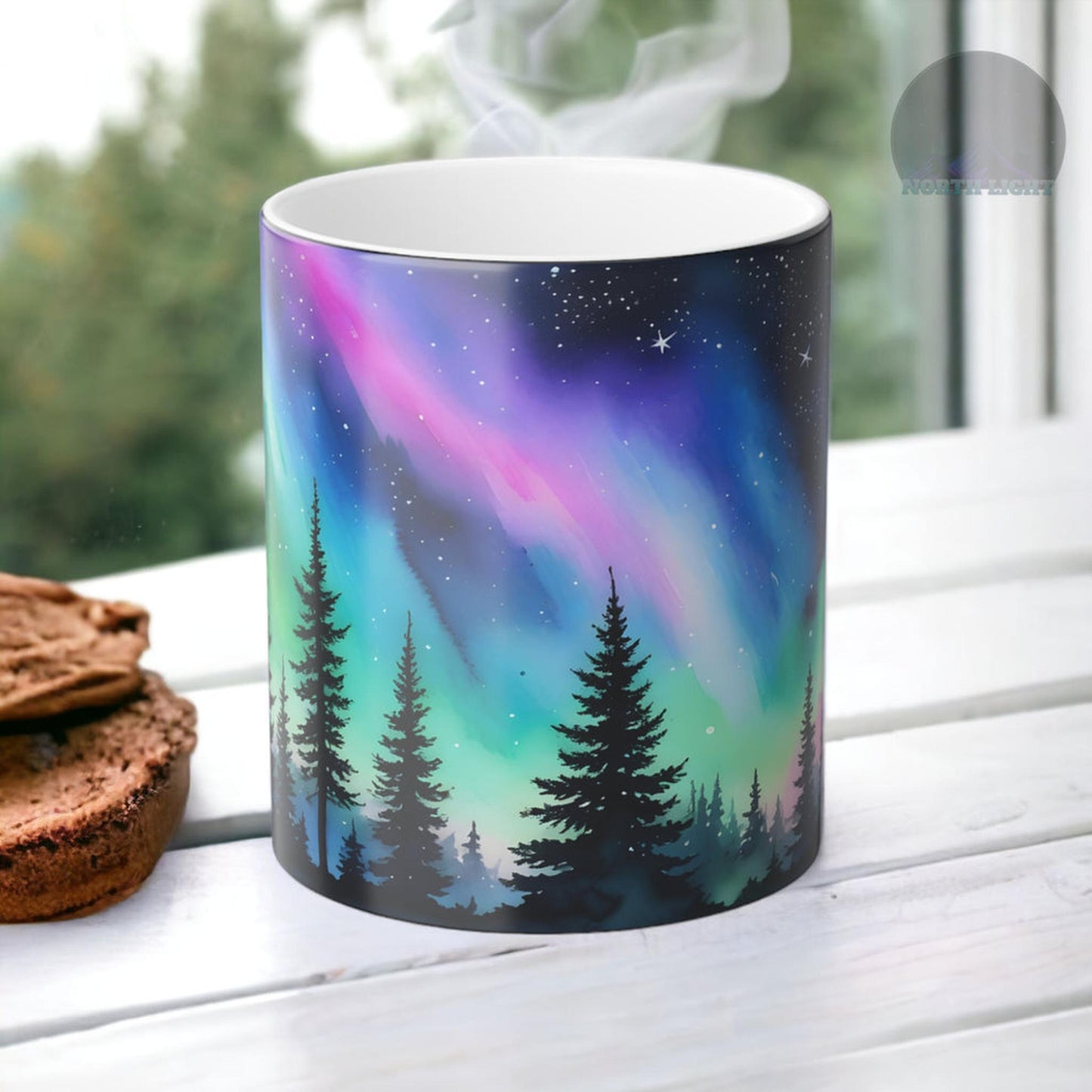 Töfrandi Aurora Borealis hitanæm mál - Northern Lights Magic Color Morphing Mug 11oz - Heat Reactive Night Sky Kaffibolli - Fullkomin gjöf fyrir náttúruunnendur