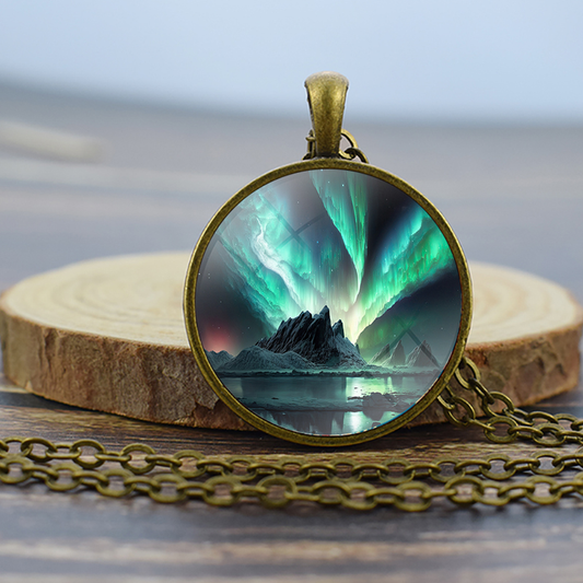 Unique Aurora Borealis Bronze Necklace - Northern Light Jewelry - Glass Dome Pendent Necklace - Perfect Aurora Lovers Gift 13
