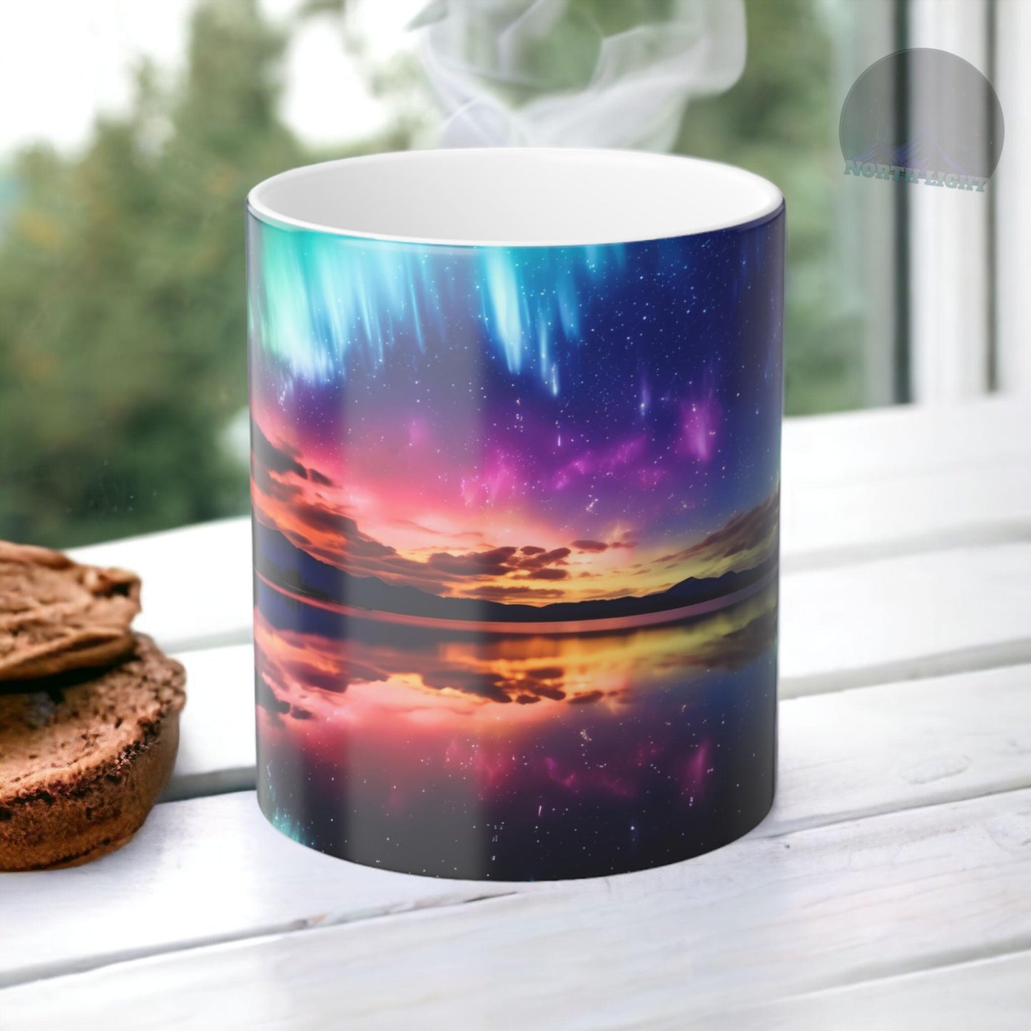 Fortryllende Aurora Borealis varmefølsomt krus - Northern Lights Magic Color Morphing-krus 11 oz - Heat Reactive Night Sky Coffee Cup - Perfekt gave til naturelskere