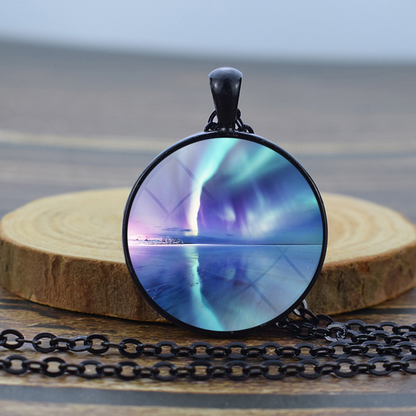 Unique Aurora Borealis Black Necklace - Northern Light Jewelry - Glass Dome Pendent Necklace - Perfect Aurora Lovers Gift 3