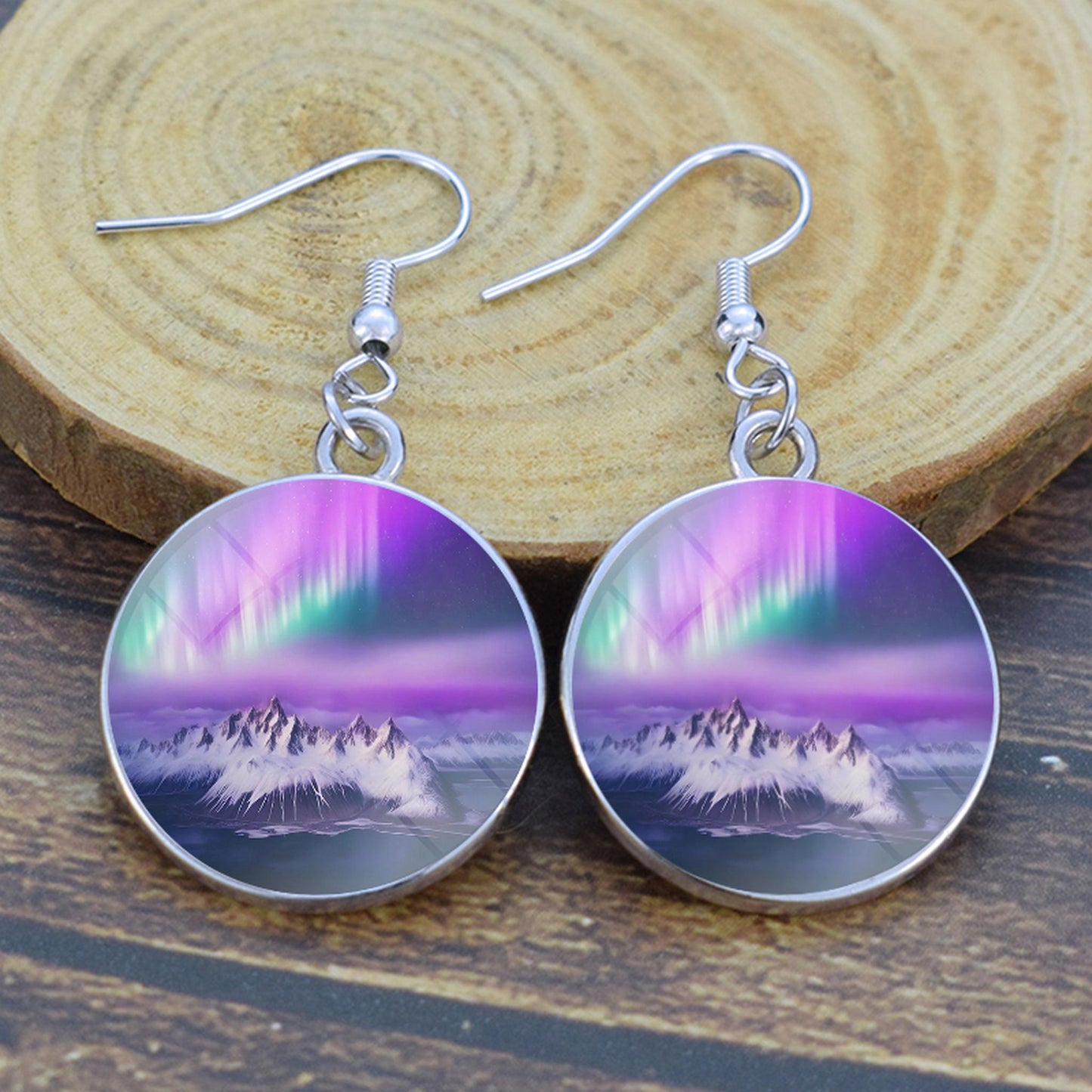 Gaismas Aurora Borealis Drop Auskari - Ziemeļblāzmas rotaslietas - Unikāli stikla Cabochon Dangle Auskari - Perfekta Aurora Lovers dāvana