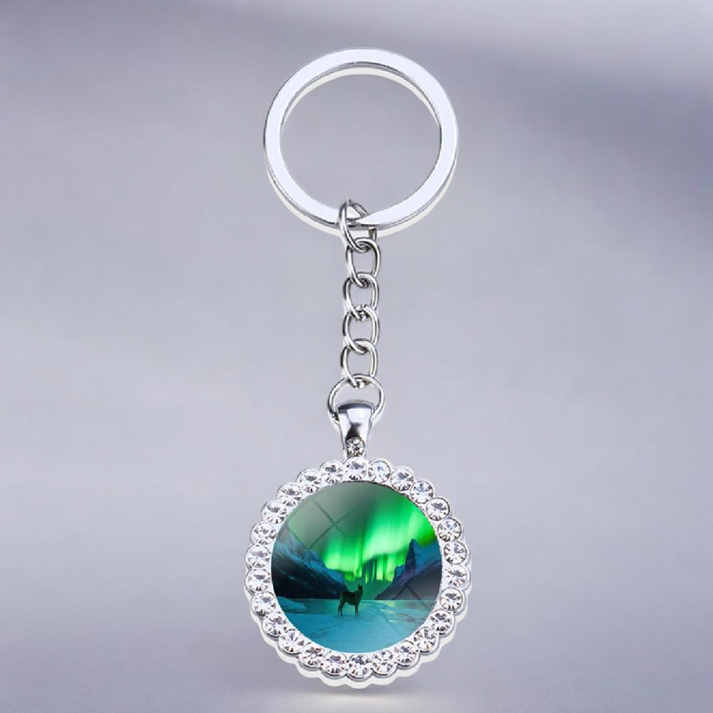 Porte-clés lumineux en argent Aurora Borealis - Bijoux Northern Light - Porte-clés en verre strass - Cadeau parfait pour les amoureux des aurores boréales