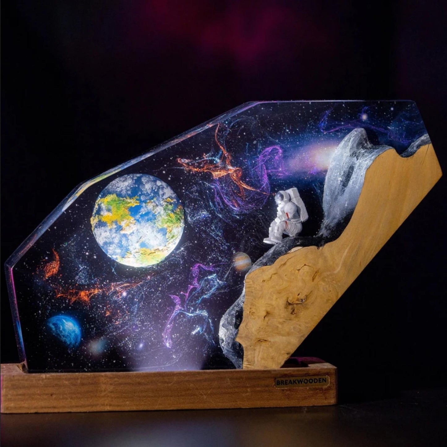 Lampe de Table en résine, univers spatial, lampe de décoration artistique créative, thème des astronautes de la terre, veilleuse avec chargeur USB