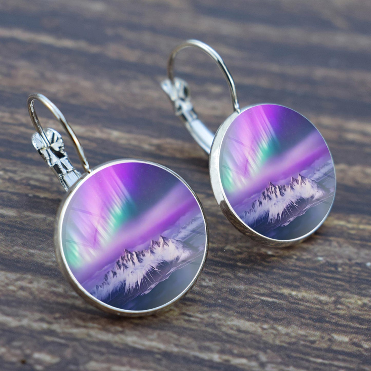 Luminous Aurora Borealis Hook Earrings - Northern Lights Jewelry - Unique Glass Cabochon Drop Earrings - Perfect Aurora Lovers Gift