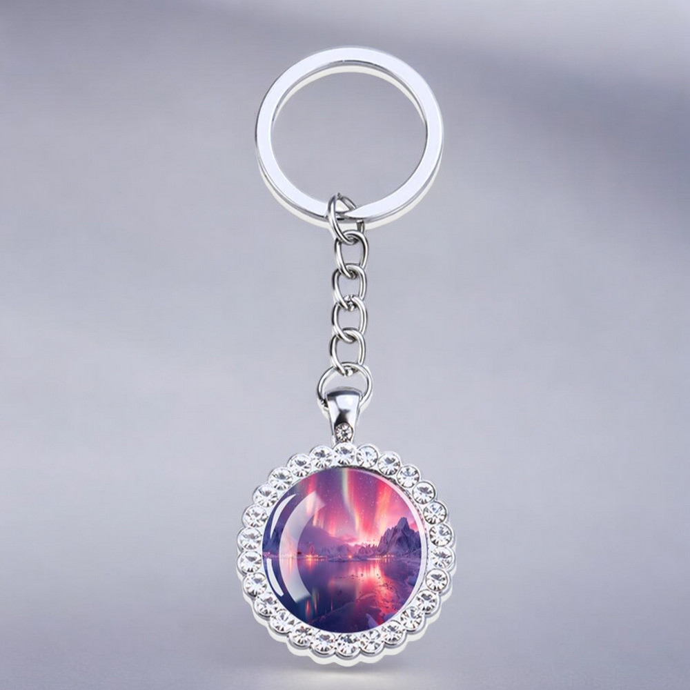 Luminous Aurora Borealis Silver Keyring - Northern Light Jewelry - Rhinestones Glass Key Chain - Perfect Aurora Lovers Gift