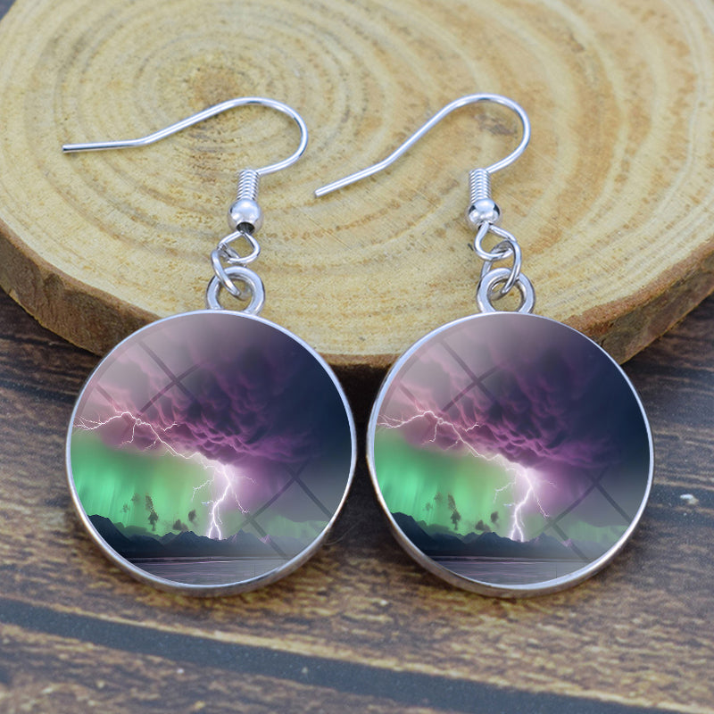 Lysende Aurora Borealis-dråbeøreringe - Northern Lights-smykker - Unikke Cabochon Dangle-øreringe i glas - Perfekt Aurora Lovers-gave