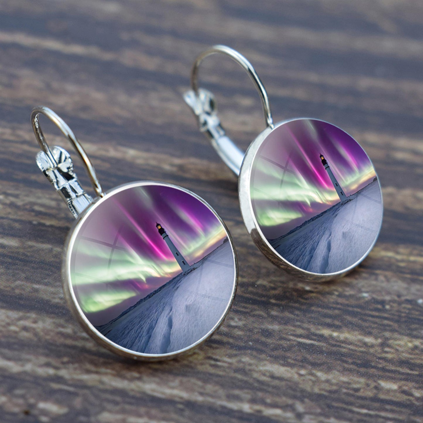 Luminous Aurora Borealis Hook Earrings - Northern Lights Jewelry - Unique Glass Cabochon Drop Earrings - Perfect Aurora Lovers Gift