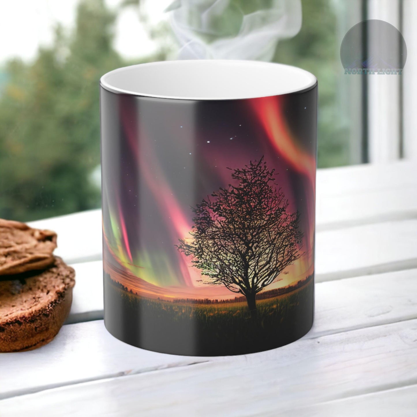 Fortryllende Aurora Borealis varmefølsomt krus - Northern Lights Magic Color Morphing-krus 11 oz - Heat Reactive Night Sky Coffee Cup - Perfekt gave til naturelskere