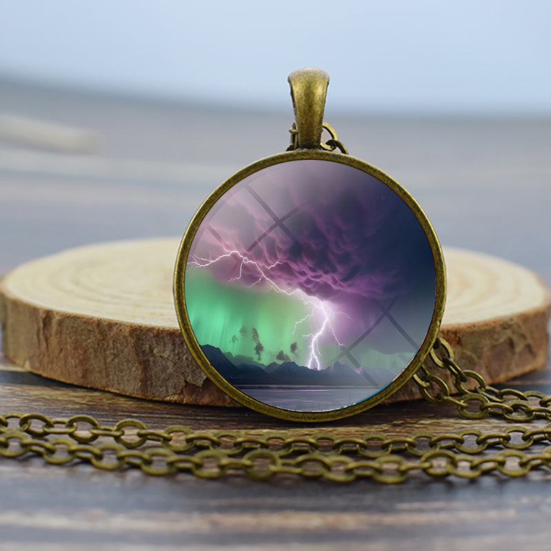 Unique Aurora Borealis Bronze Necklace - Northern Light Jewelry - Glass Dome Pendent Necklace - Perfect Aurora Lovers Gift 26