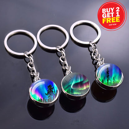 Luminous Aurora Borealis Keyring - Northern Light Jewelry - Unique Double Side Glass Ball Key Chain - Perfect Aurora Lovers Gift