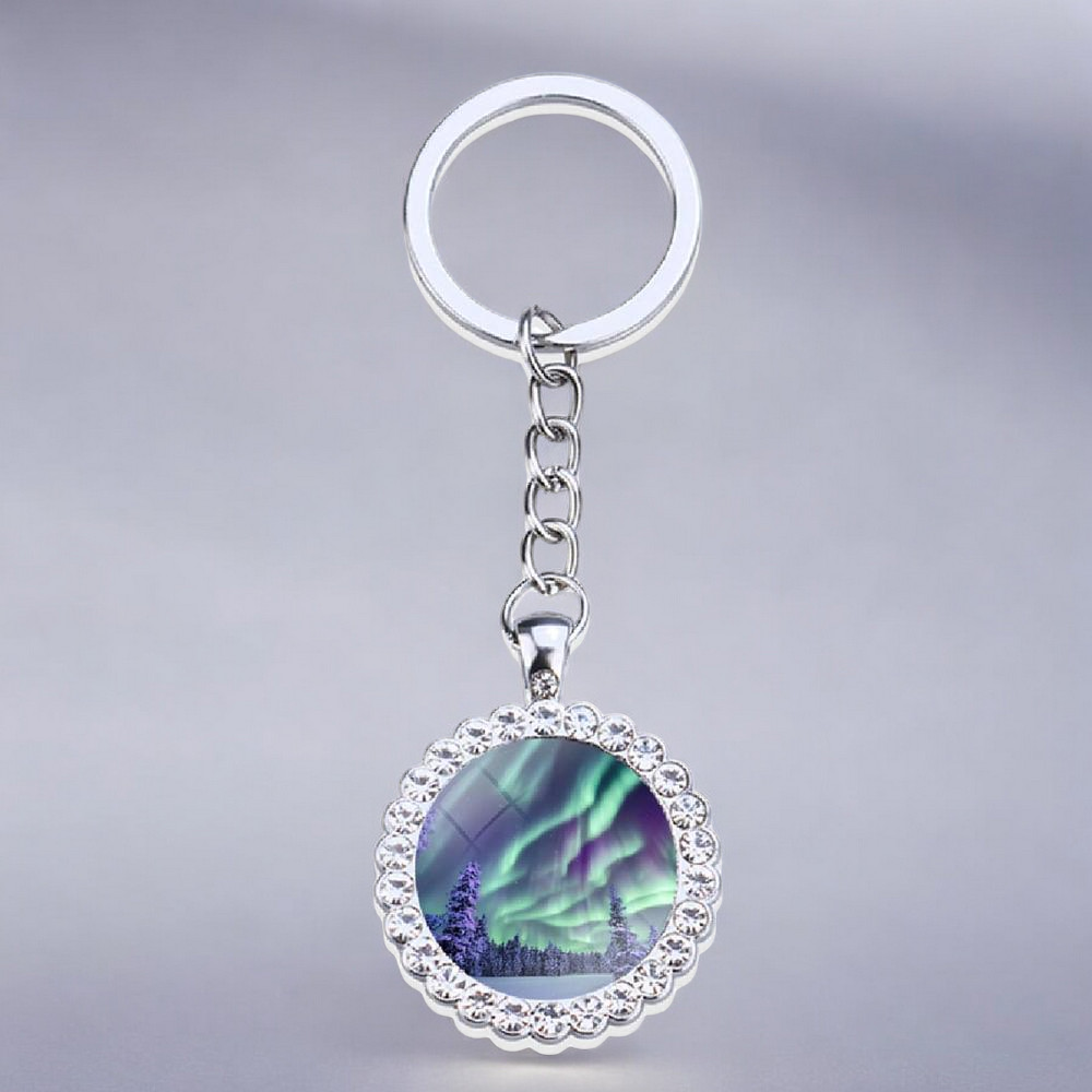 Porte-clés lumineux en argent Aurora Borealis - Bijoux Northern Light - Porte-clés en verre strass - Cadeau parfait pour les amoureux des aurores boréales